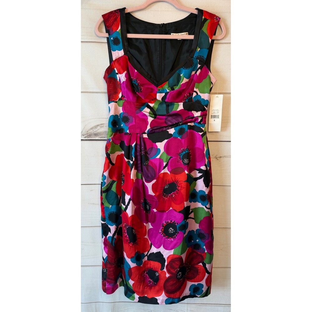 Nanette Lepore Gin Sling Sheath Dress 6 Raspberry Multi Floral Silk 35-4439